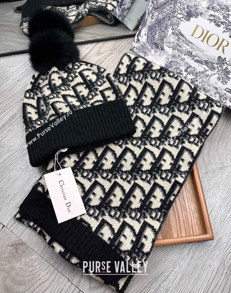 Dior Oblique Knit Hat and Scarf Set Black 2023 1123 (XMN-231206012)