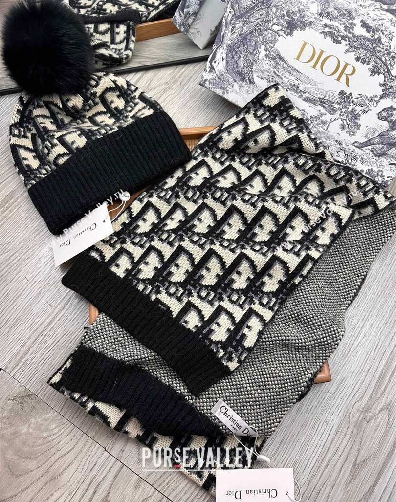 Dior Oblique Knit Hat and Scarf Set Black 2023 1123 (XMN-231206012)