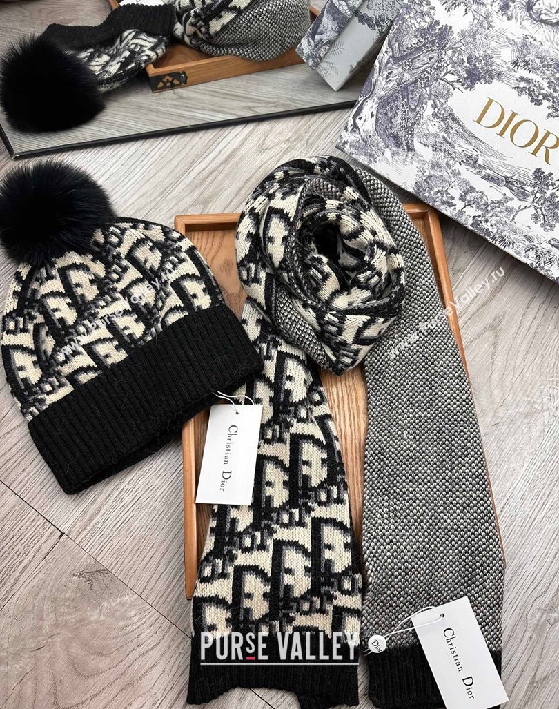 Dior Oblique Knit Hat and Scarf Set Black 2023 1123 (XMN-231206012)