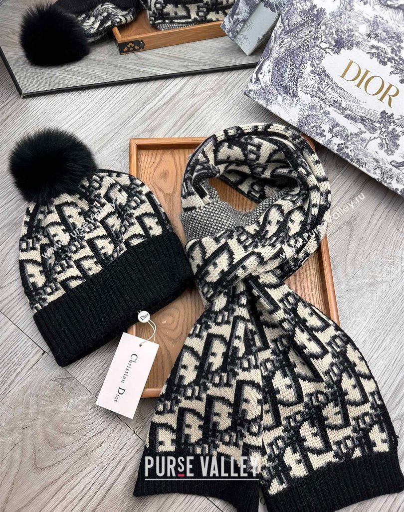 Dior Oblique Knit Hat and Scarf Set Black 2023 1123 (XMN-231206012)