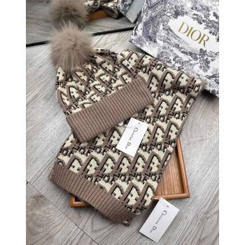 Dior Oblique Knit Hat and Scarf Set Khaki 2023 1123 (XMN-231206013)