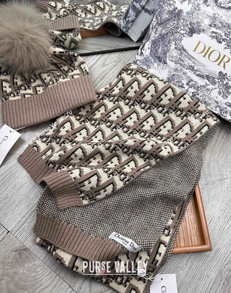 Dior Oblique Knit Hat and Scarf Set Khaki 2023 1123 (XMN-231206013)