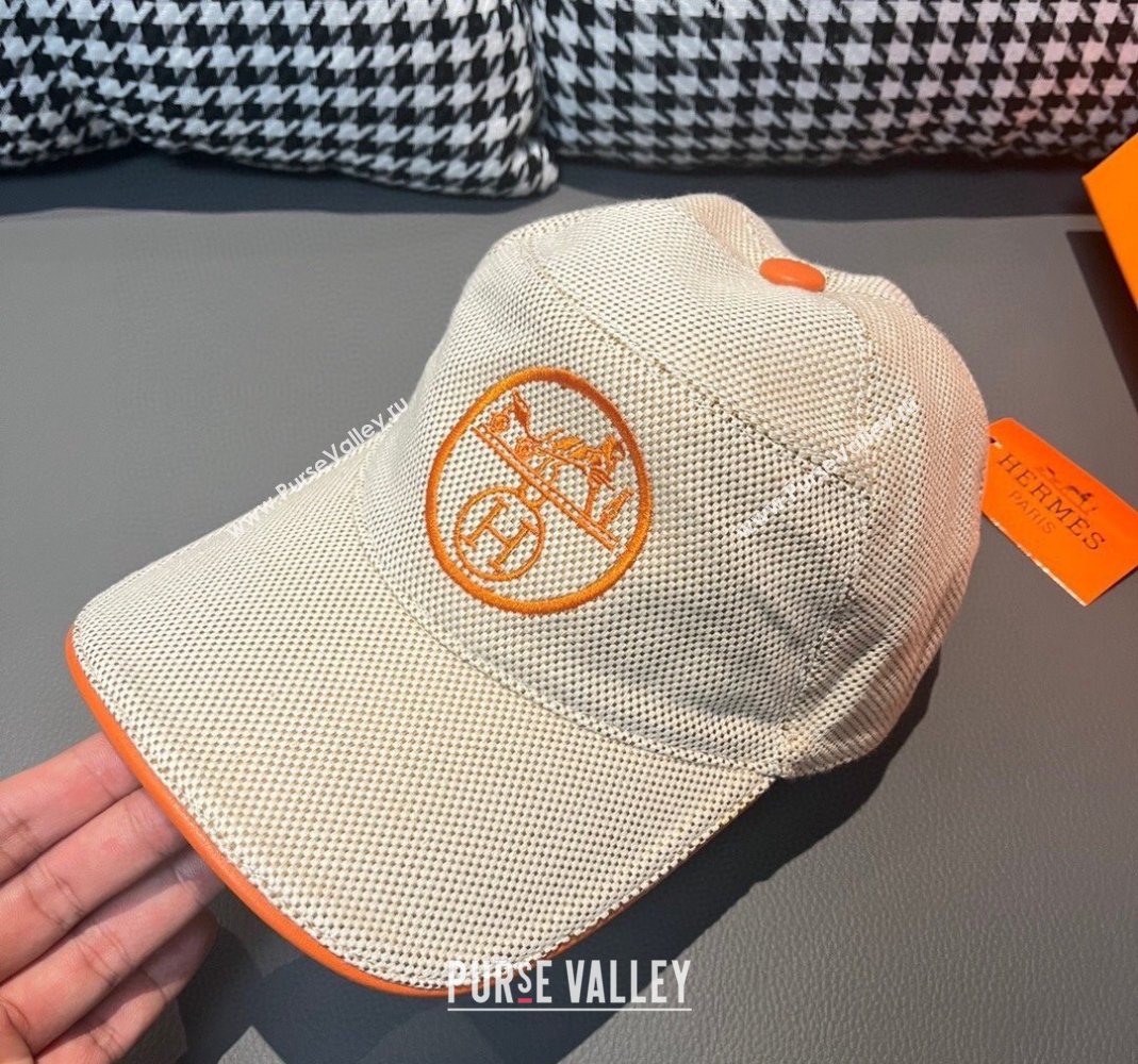 Hermes Baseball Hat with Logo Beige/Orange 2023 1206 (XMN-231206034)