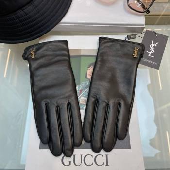 Saint Laurent YSL Lambskin and Cashmere Gloves Black 2023 1206 (A-231206062)