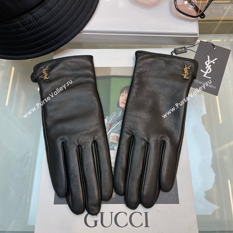 Saint Laurent YSL Lambskin and Cashmere Gloves Black 2023 1206 (A-231206062)