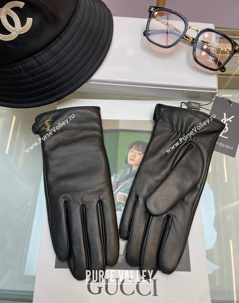 Saint Laurent YSL Lambskin and Cashmere Gloves Black 2023 1206 (A-231206062)