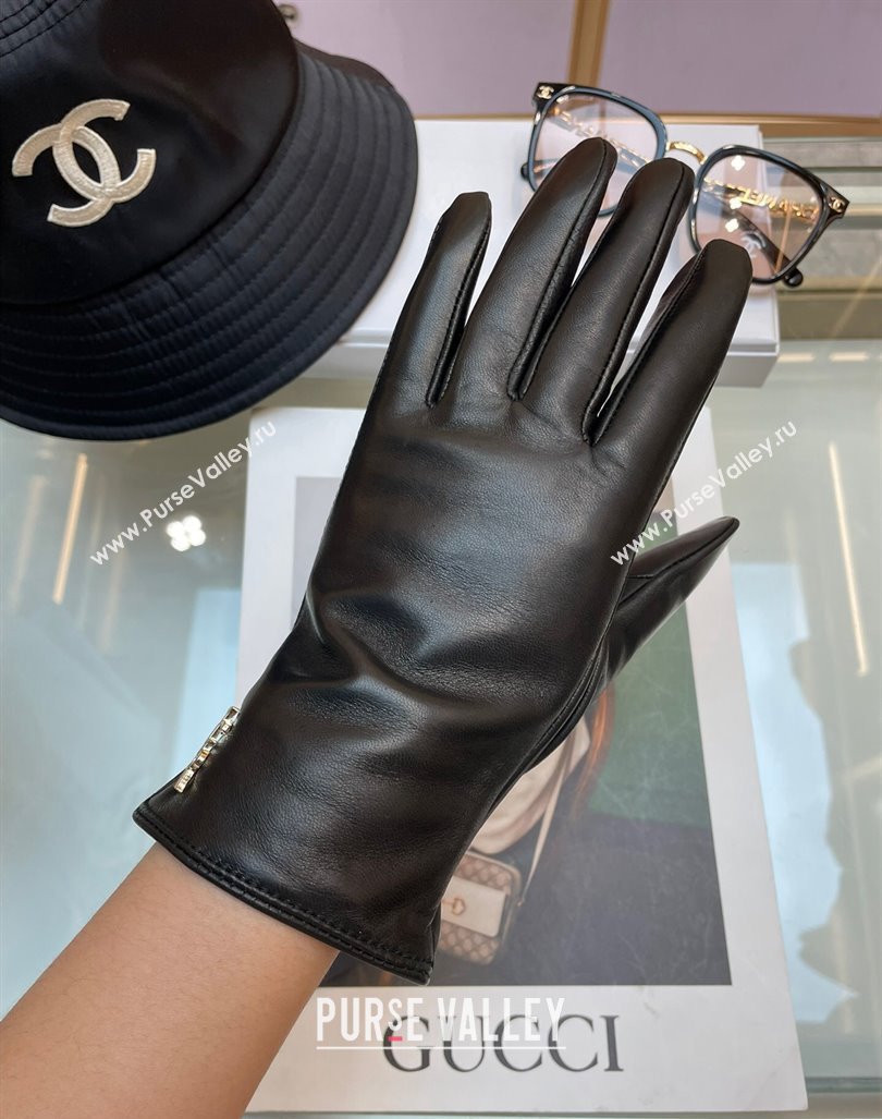 Saint Laurent YSL Lambskin and Cashmere Gloves Black 2023 1206 (A-231206062)