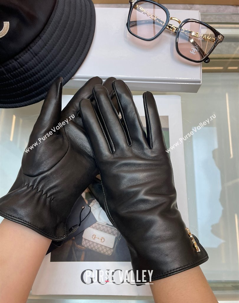 Saint Laurent YSL Lambskin and Cashmere Gloves Black 2023 1206 (A-231206062)