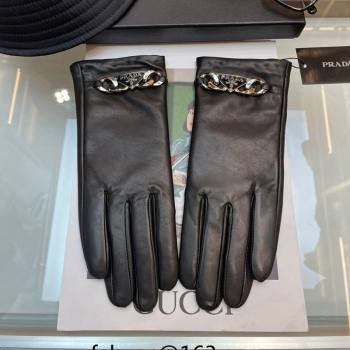 Prada Lambskin and Cashmere Gloves with Chain Black 2023 1206 (A-231206063)