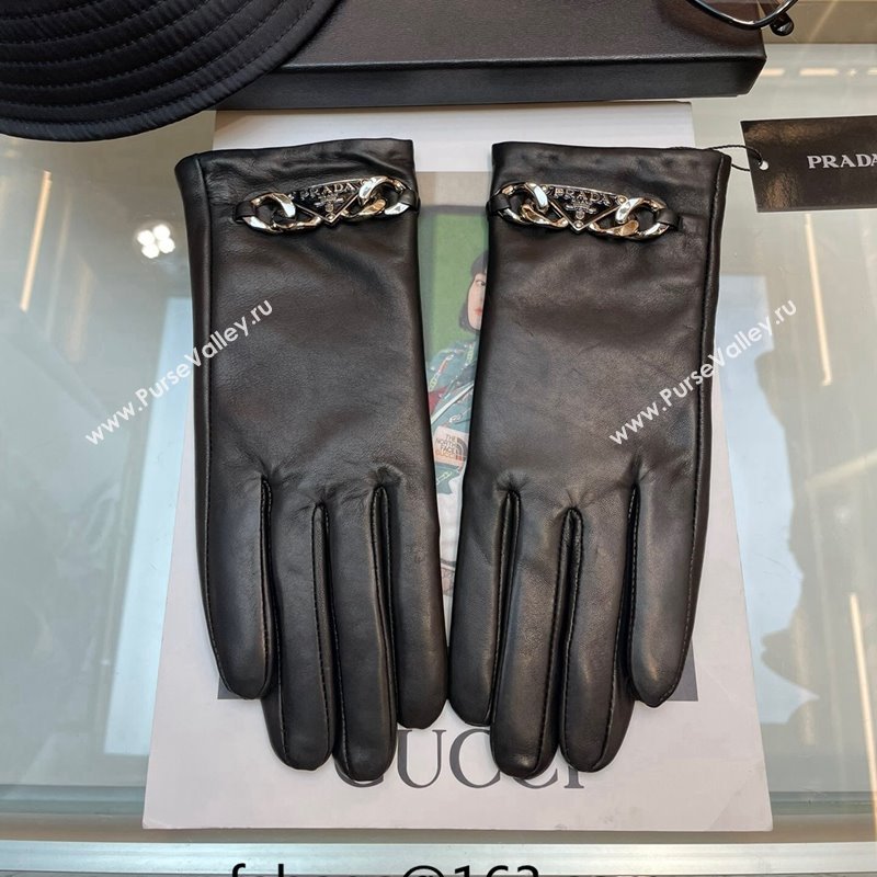 Prada Lambskin and Cashmere Gloves with Chain Black 2023 1206 (A-231206063)