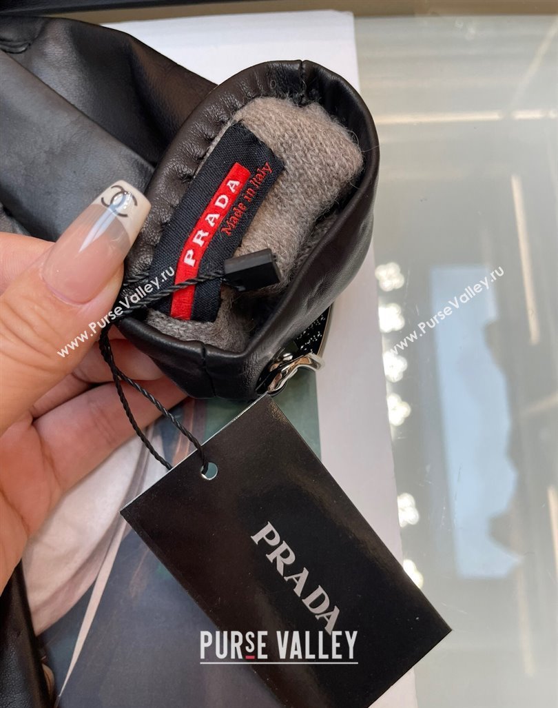 Prada Lambskin and Cashmere Gloves with Chain Black 2023 1206 (A-231206063)