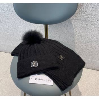 Chanel Knit Hat and Scarf Set Black 2023 1206 (A-231206049)