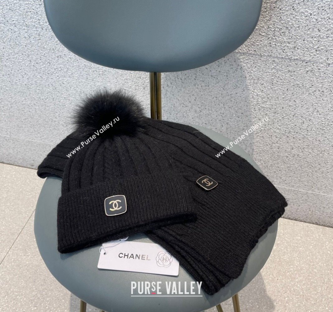 Chanel Knit Hat and Scarf Set Black 2023 1206 (A-231206049)