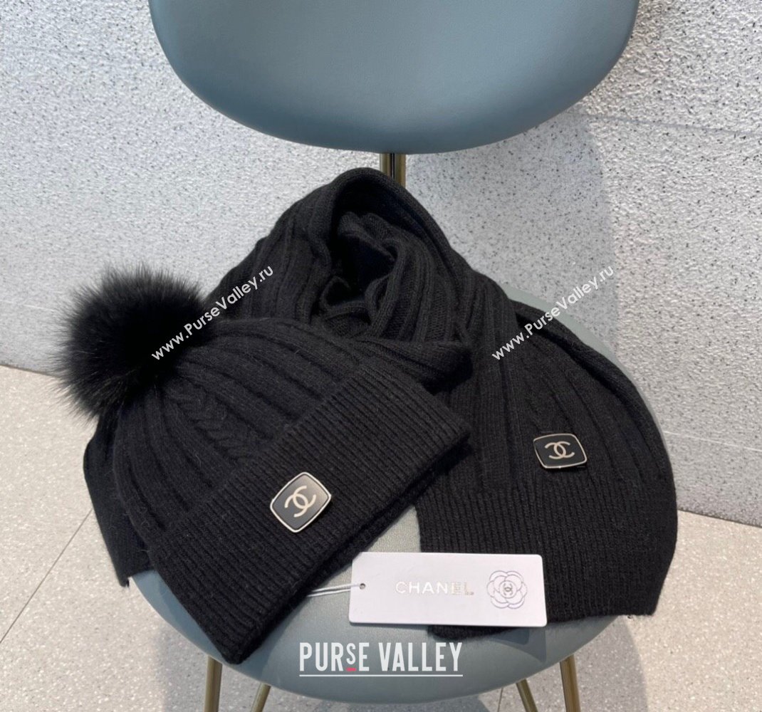 Chanel Knit Hat and Scarf Set Black 2023 1206 (A-231206049)