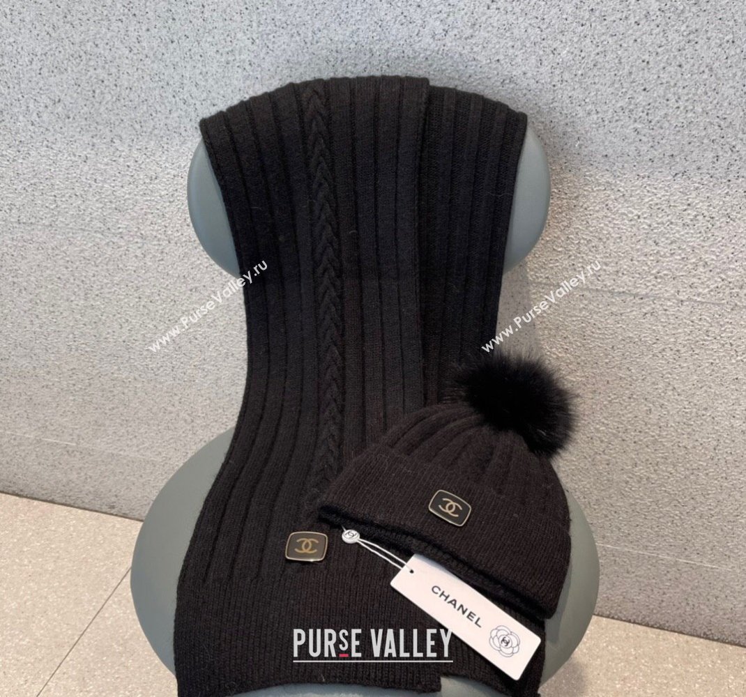 Chanel Knit Hat and Scarf Set Black 2023 1206 (A-231206049)