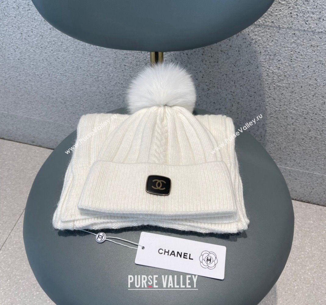 Chanel Knit Hat and Scarf Set White 2023 1206 (A-231206050)