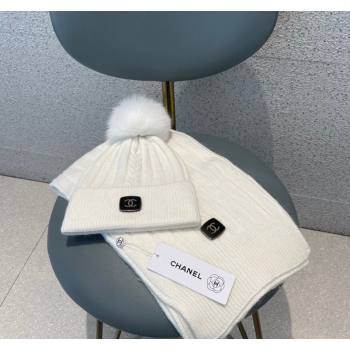 Chanel Knit Hat and Scarf Set White 2023 1206 (A-231206050)