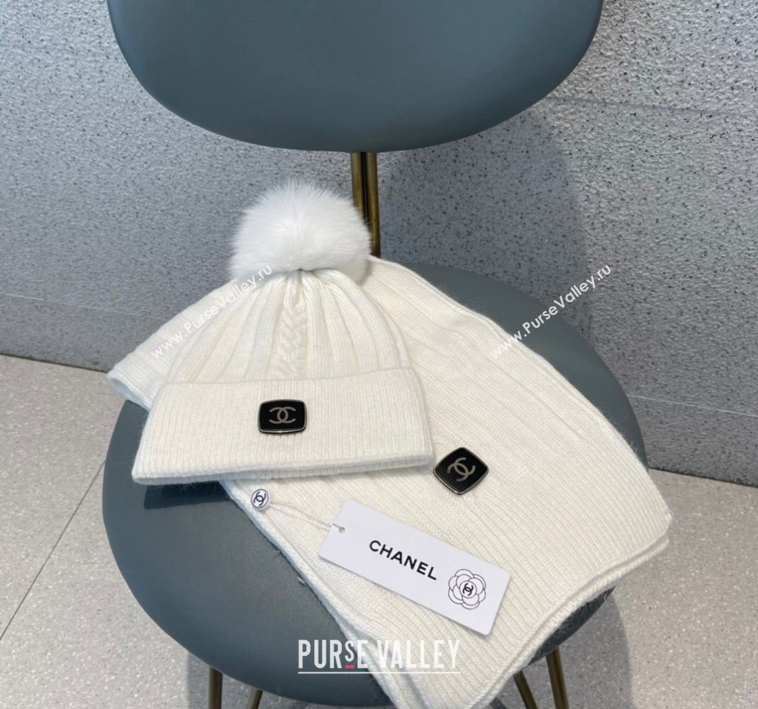 Chanel Knit Hat and Scarf Set White 2023 1206 (A-231206050)