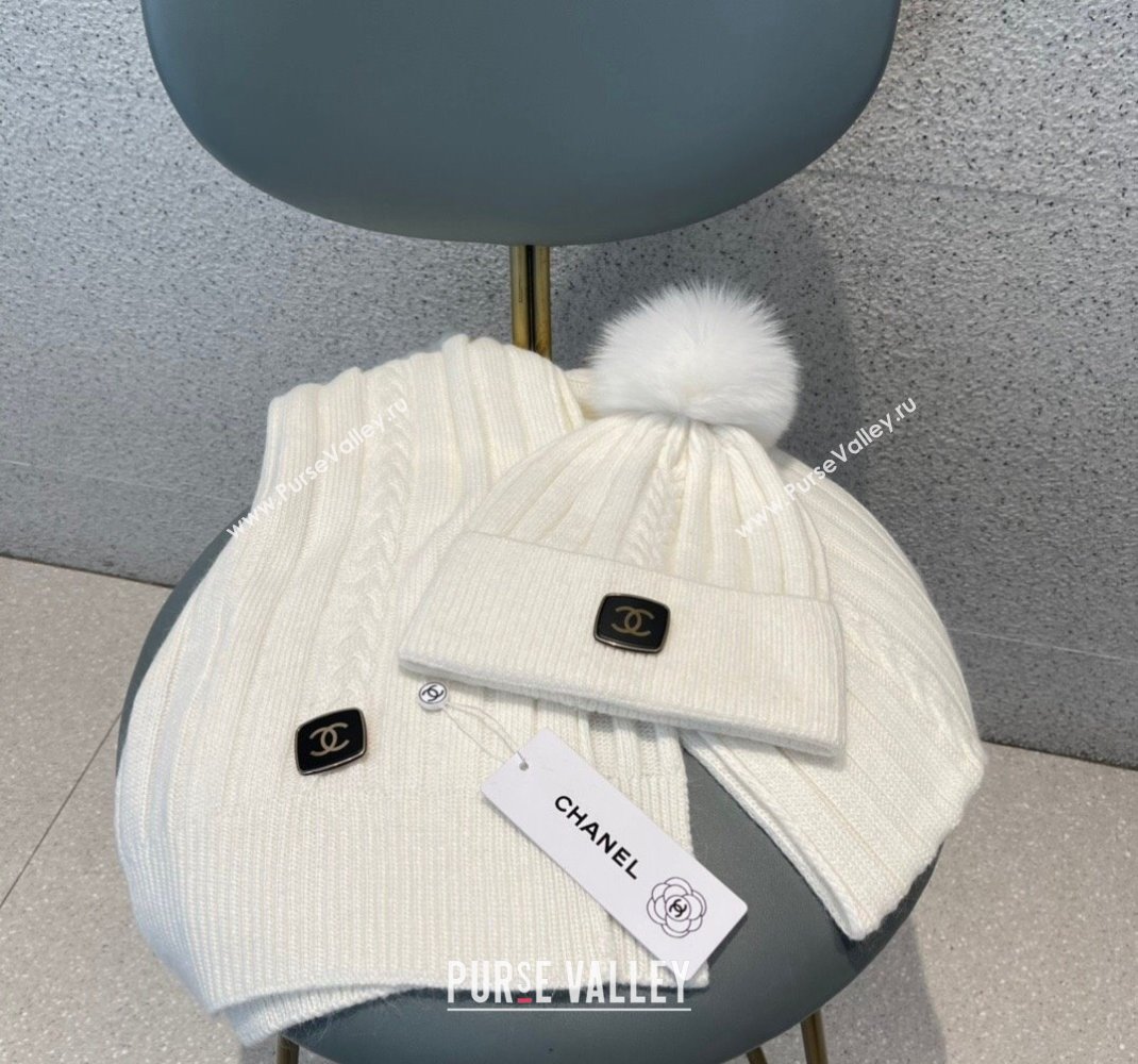 Chanel Knit Hat and Scarf Set White 2023 1206 (A-231206050)