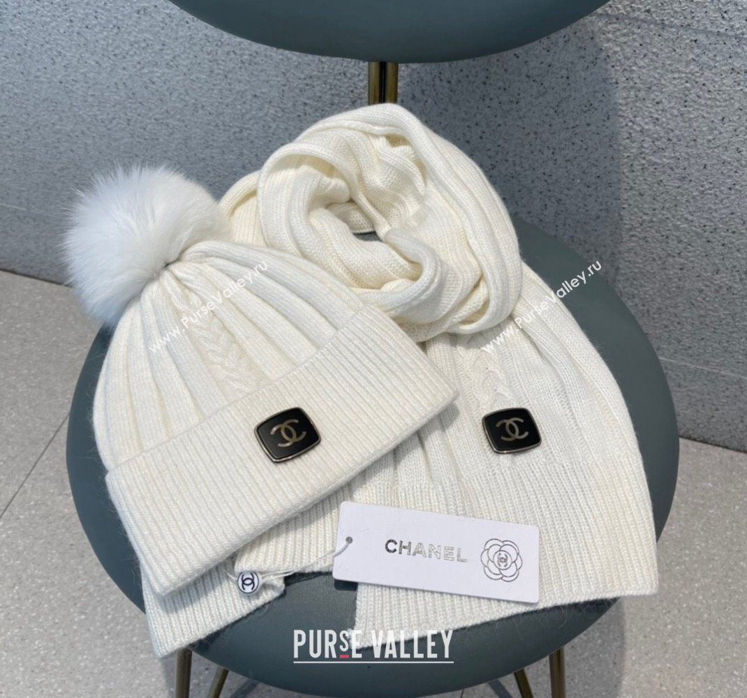 Chanel Knit Hat and Scarf Set White 2023 1206 (A-231206050)