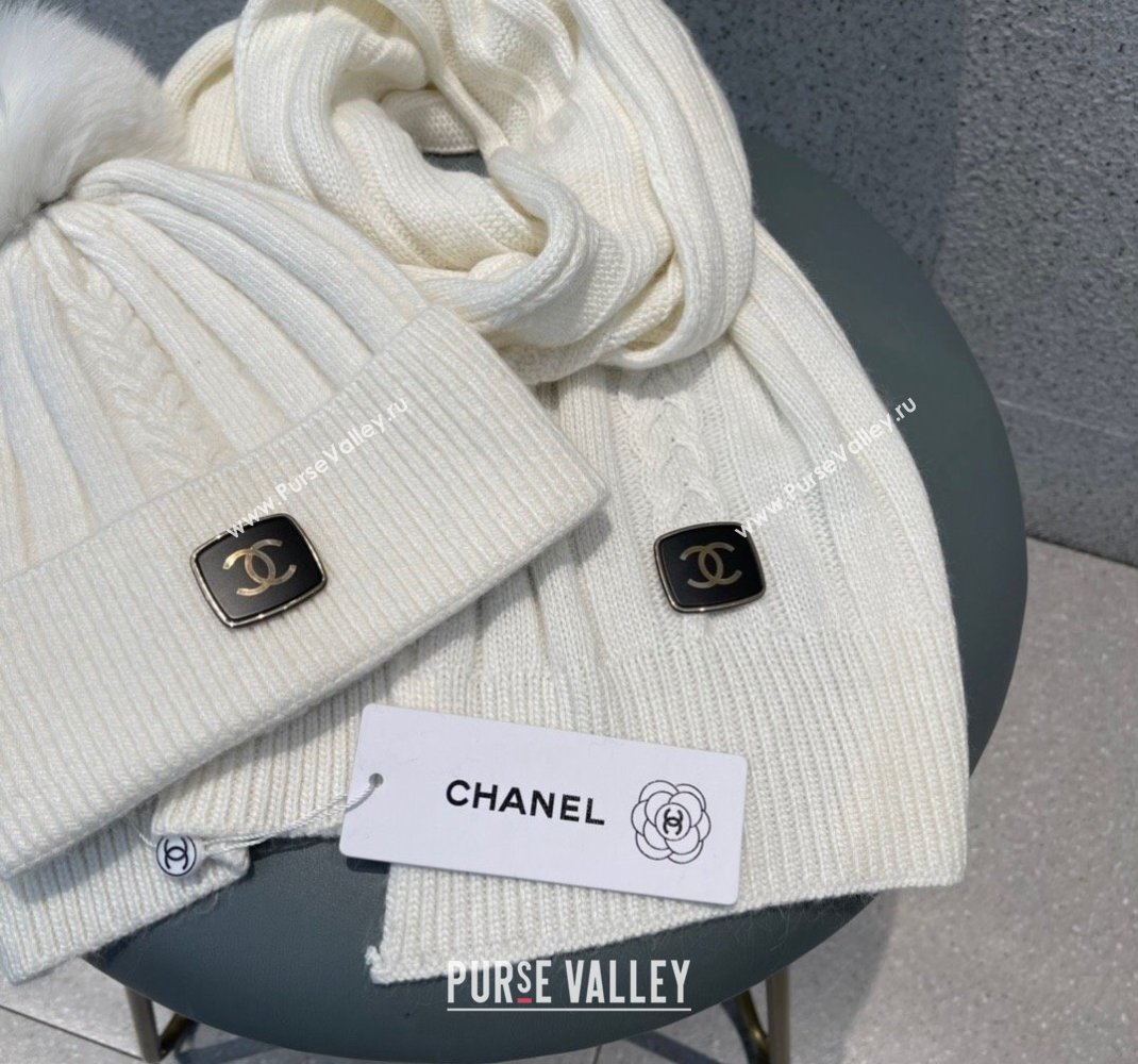 Chanel Knit Hat and Scarf Set White 2023 1206 (A-231206050)