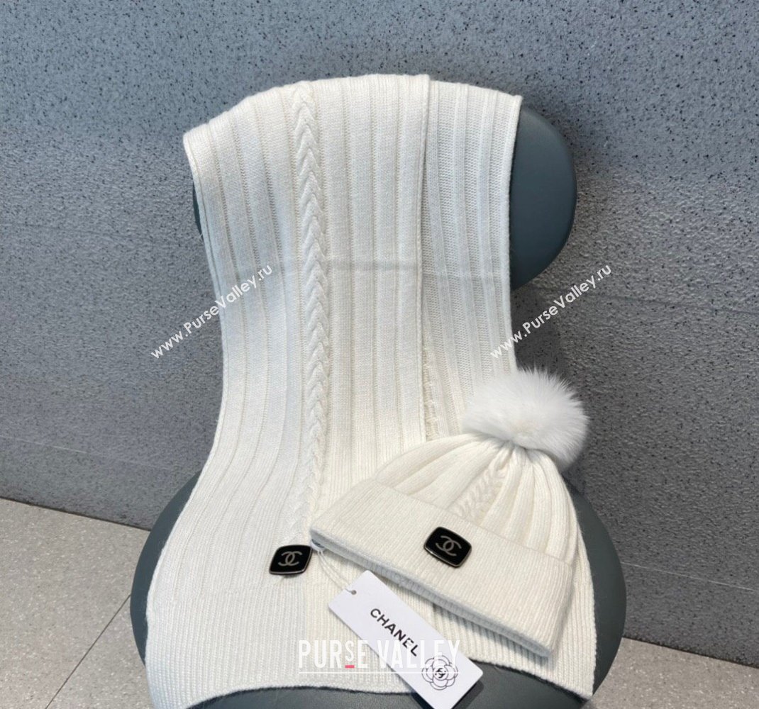 Chanel Knit Hat and Scarf Set White 2023 1206 (A-231206050)