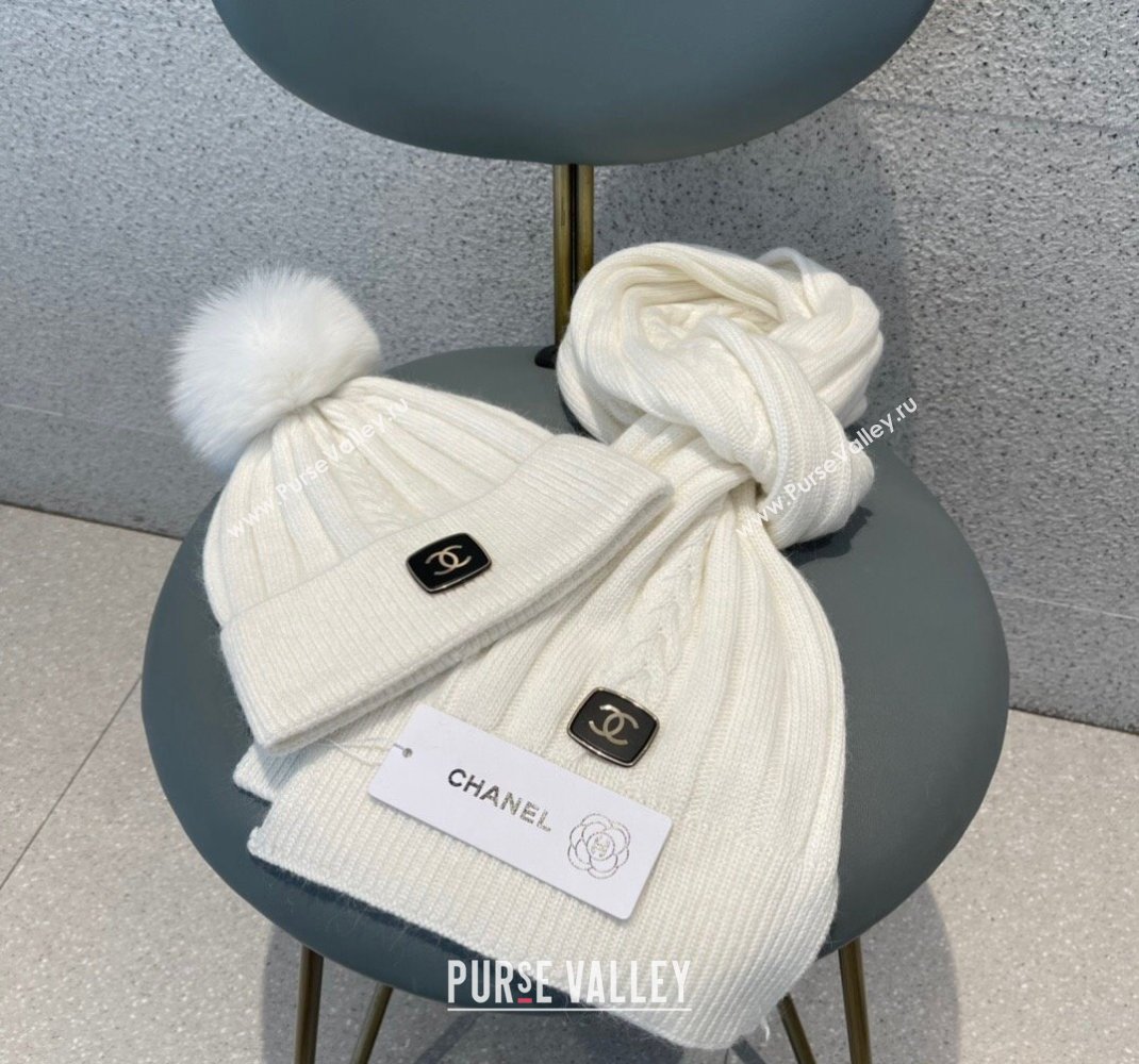 Chanel Knit Hat and Scarf Set White 2023 1206 (A-231206050)