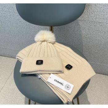 Chanel Knit Hat and Scarf Set Beige 2023 1206 (A-231206051)