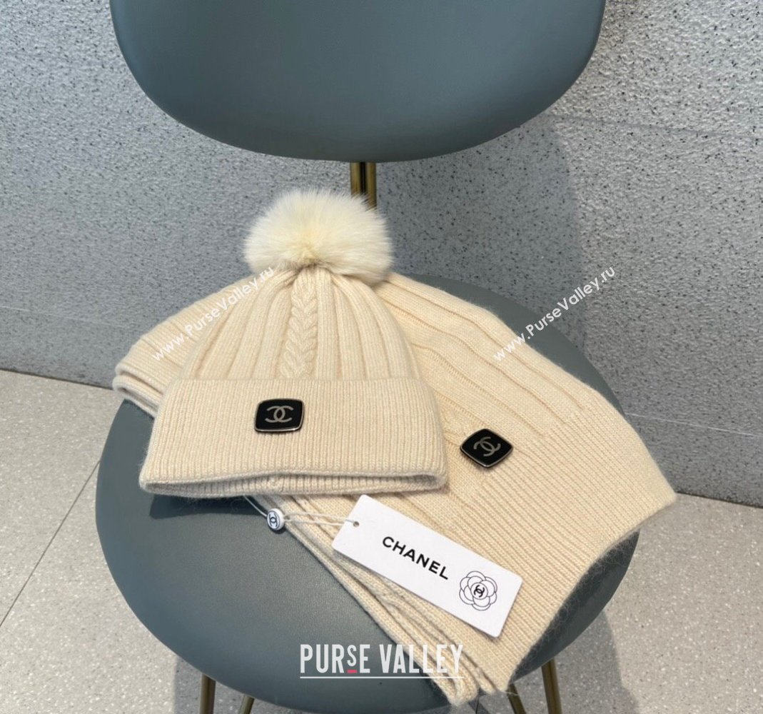 Chanel Knit Hat and Scarf Set Beige 2023 1206 (A-231206051)