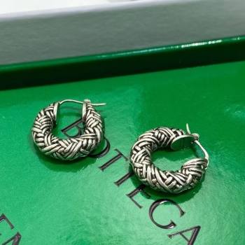 Bottega Veneta Intreccio Small Hoop Earrings Aged Silver 2025 0618 (YF-250618084)