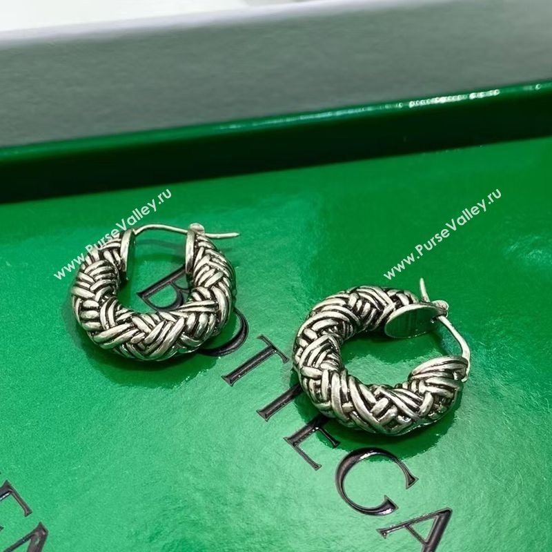 Bottega Veneta Intreccio Small Hoop Earrings Aged Silver 2025 0618 (YF-250618084)