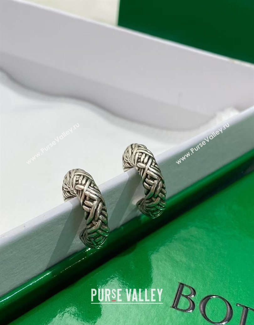 Bottega Veneta Intreccio Small Hoop Earrings Aged Silver 2025 0618 (YF-250618084)