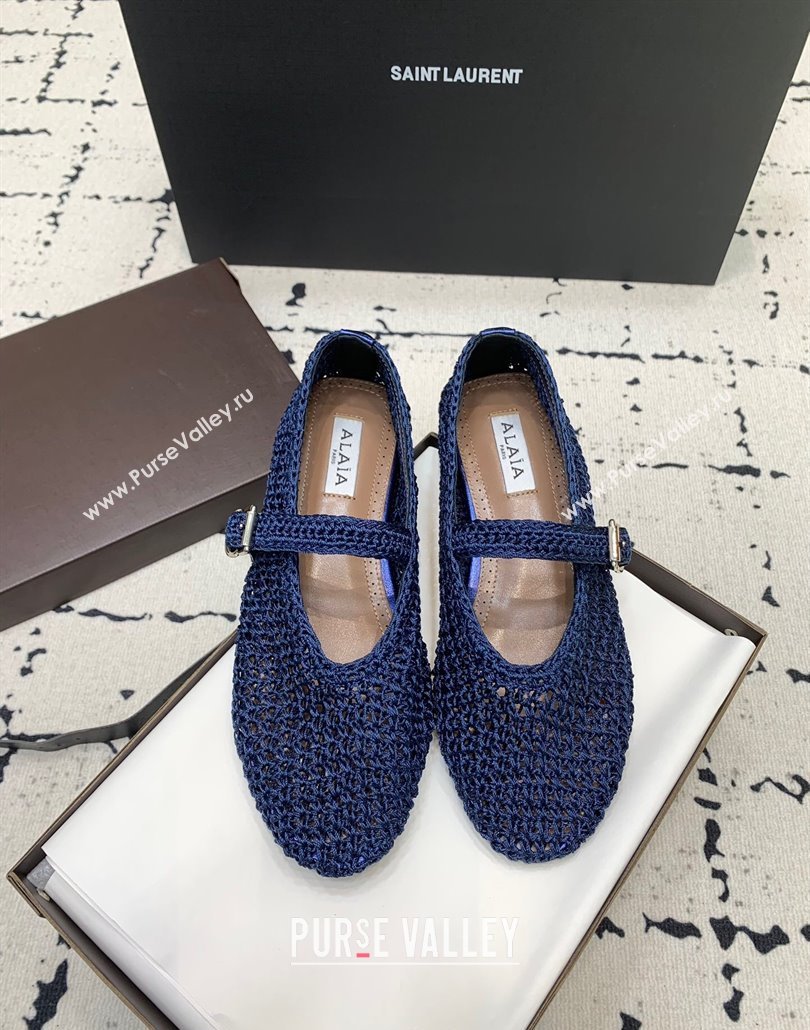 Maison Alaia Ballet Flats in Knitted Fiber Navy Blue 2025 AL042802 (KER-250428073)
