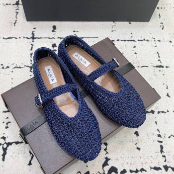 Maison Alaia Ballet Flats in Knitted Fiber Navy Blue 2025 AL042802 (KER-250428073)