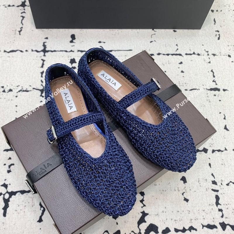 Maison Alaia Ballet Flats in Knitted Fiber Navy Blue 2025 AL042802 (KER-250428073)