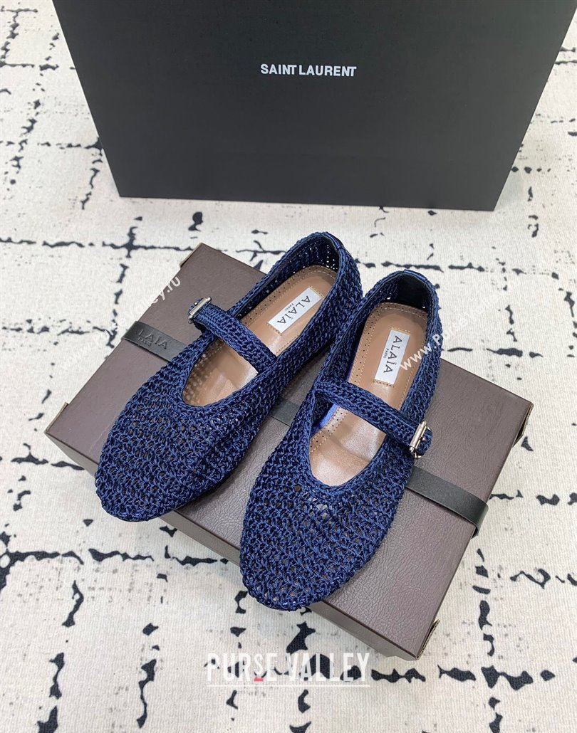 Maison Alaia Ballet Flats in Knitted Fiber Navy Blue 2025 AL042802 (KER-250428073)