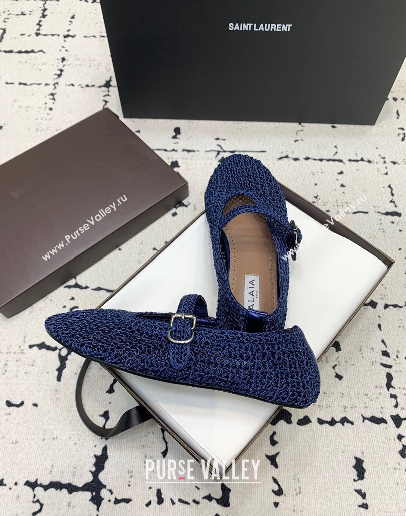 Maison Alaia Ballet Flats in Knitted Fiber Navy Blue 2025 AL042802 (KER-250428073)