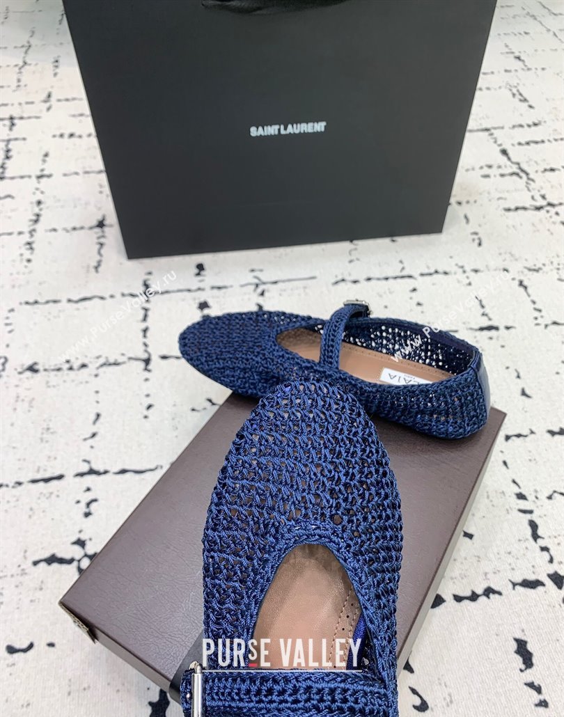 Maison Alaia Ballet Flats in Knitted Fiber Navy Blue 2025 AL042802 (KER-250428073)