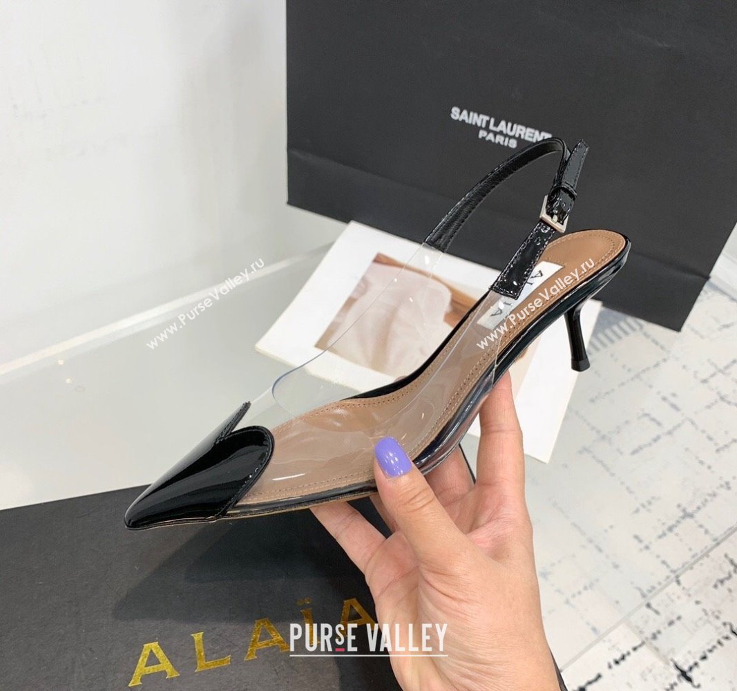 Alaia Le Cœur Heart Slingback Pumps 5.5cm in PVC and Patent Leather Black 2024 (KER-240531034)