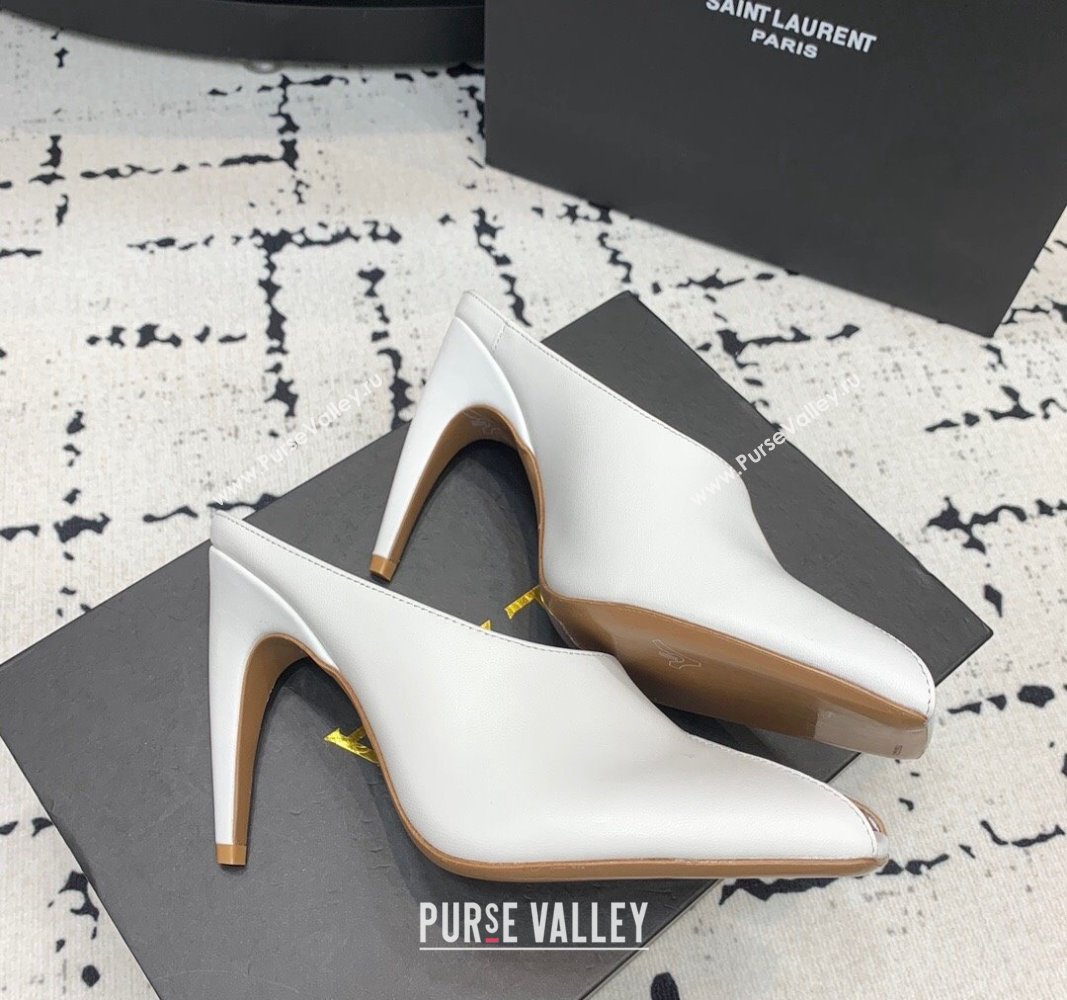 Alaia Spike Mules 10.5cm in Calfskin with Open Toe White 2024 0531 (KER-240531077)