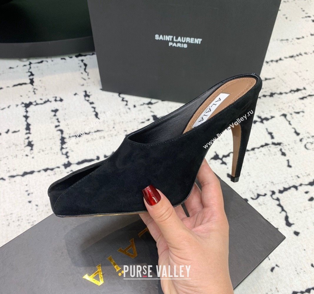 Alaia Spike Mules 10.5cm in Black Suede with Open Toe 2024 0531 (KER-240531082)