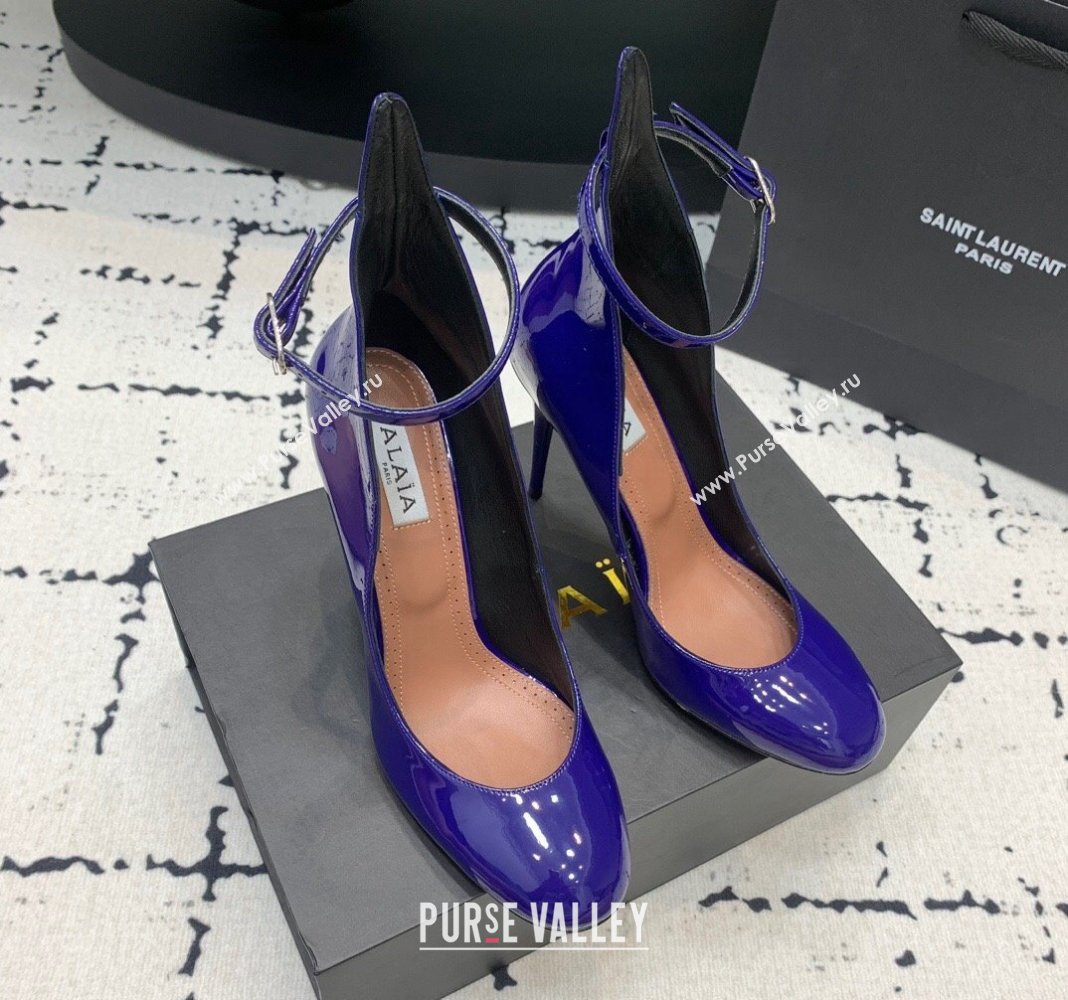 Alaia Round Pumps 10.5cm in Patent Calfskin with High Heel Tab Purple 2024 (KER-240629006)