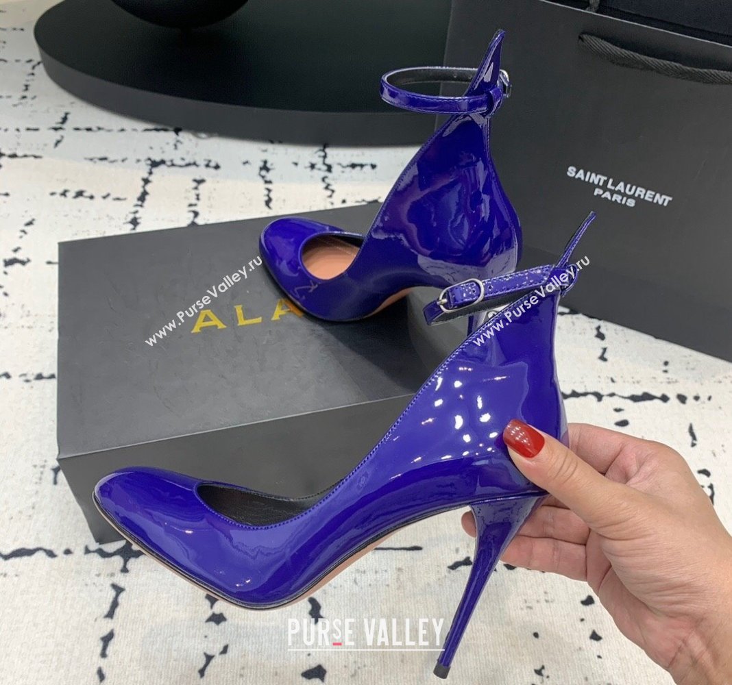 Alaia Round Pumps 10.5cm in Patent Calfskin with High Heel Tab Purple 2024 (KER-240629006)