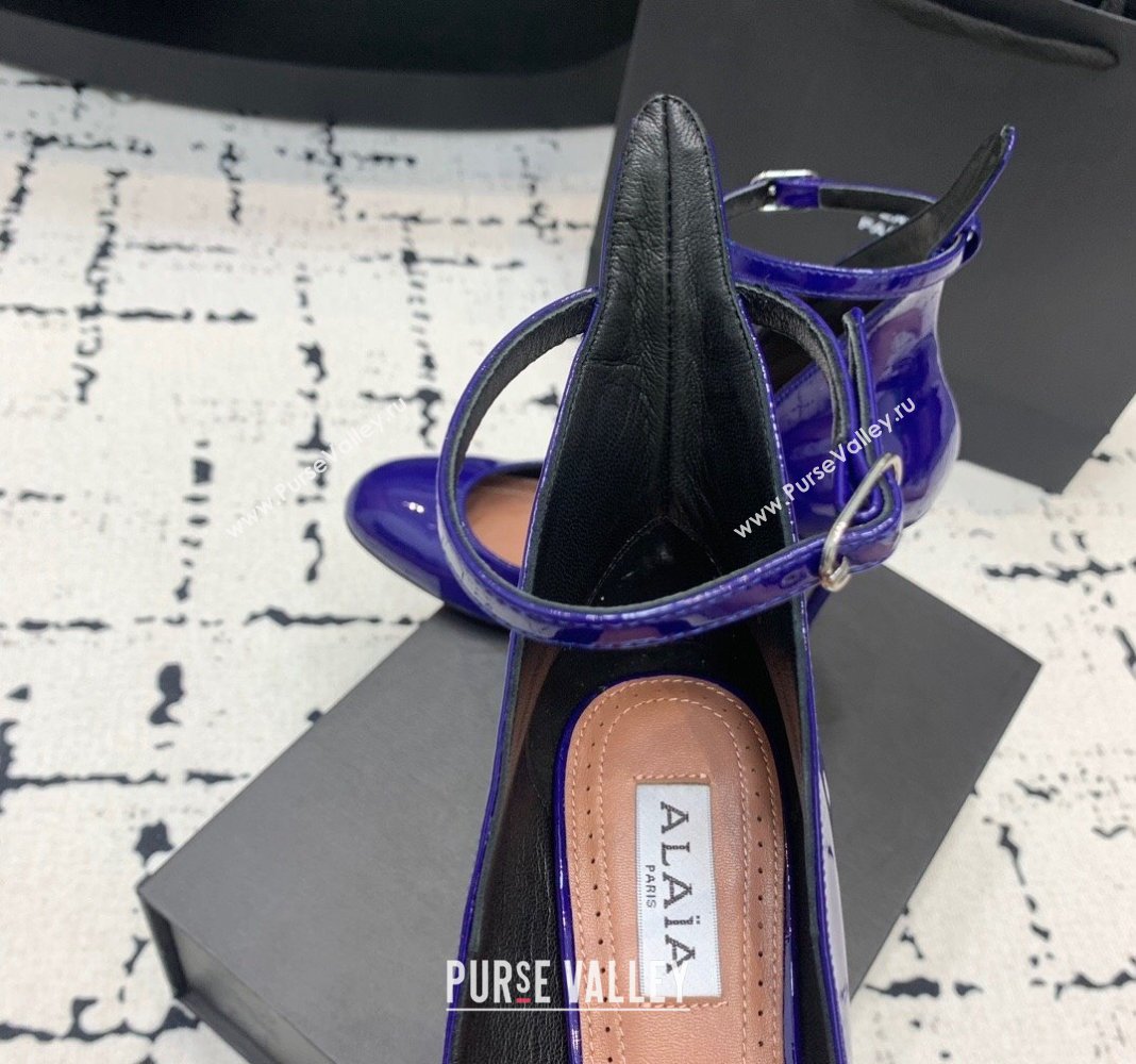 Alaia Round Pumps 10.5cm in Patent Calfskin with High Heel Tab Purple 2024 (KER-240629006)