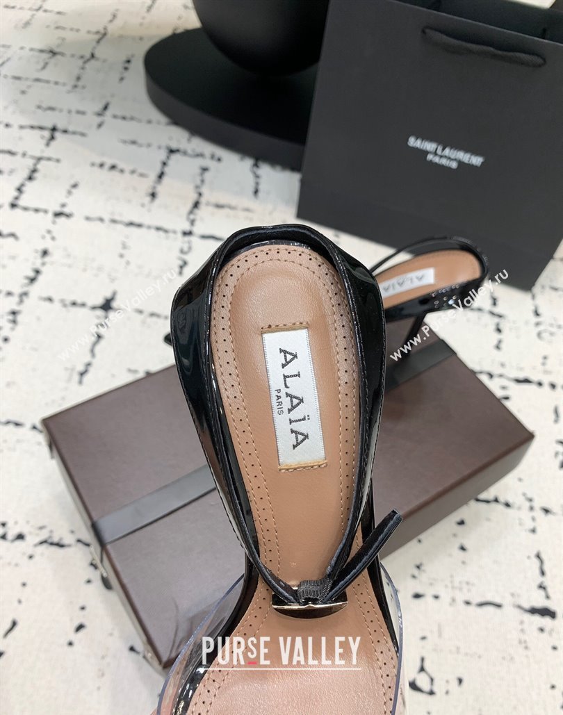 Alaia Le Cœur Heart Pumps 10.5cm in PVC and Patent Leather with Ankle Strap Black 2024 0810 (KER-24081019)