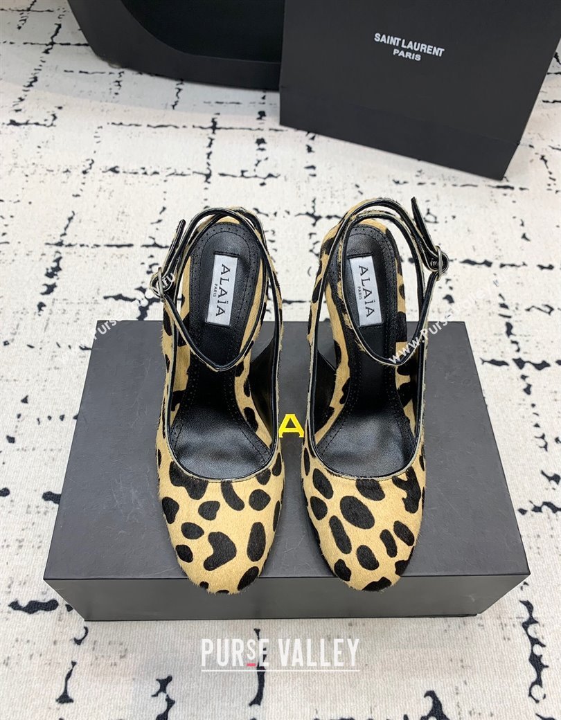 Alaia Decollete Slingback Pumps 10.5cm in Leopard Print Haircalf Yellow 2024 (KER-241223043)