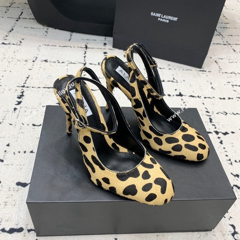 Alaia Decollete Slingback Pumps 10.5cm in Leopard Print Haircalf Yellow 2024 (KER-241223043)