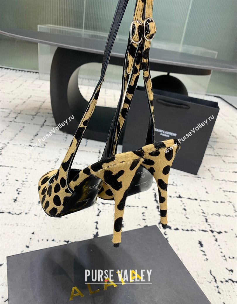 Alaia Decollete Slingback Pumps 10.5cm in Leopard Print Haircalf Yellow 2024 (KER-241223043)