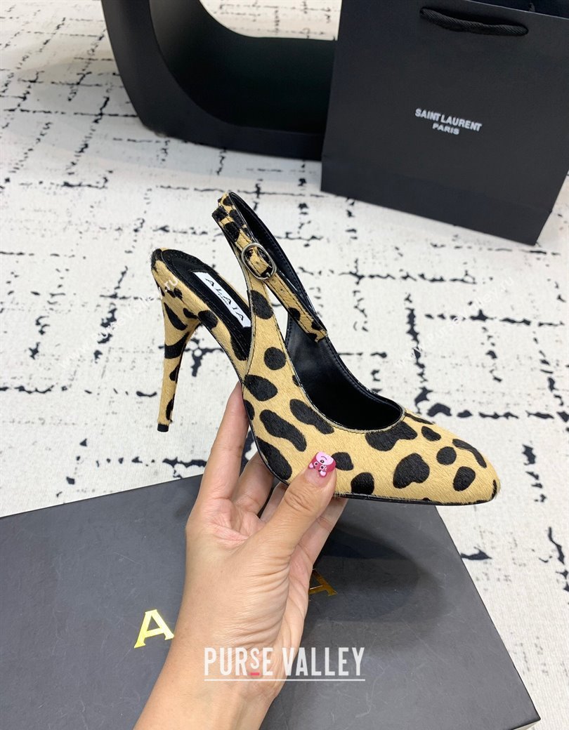 Alaia Decollete Slingback Pumps 10.5cm in Leopard Print Haircalf Yellow 2024 (KER-241223043)