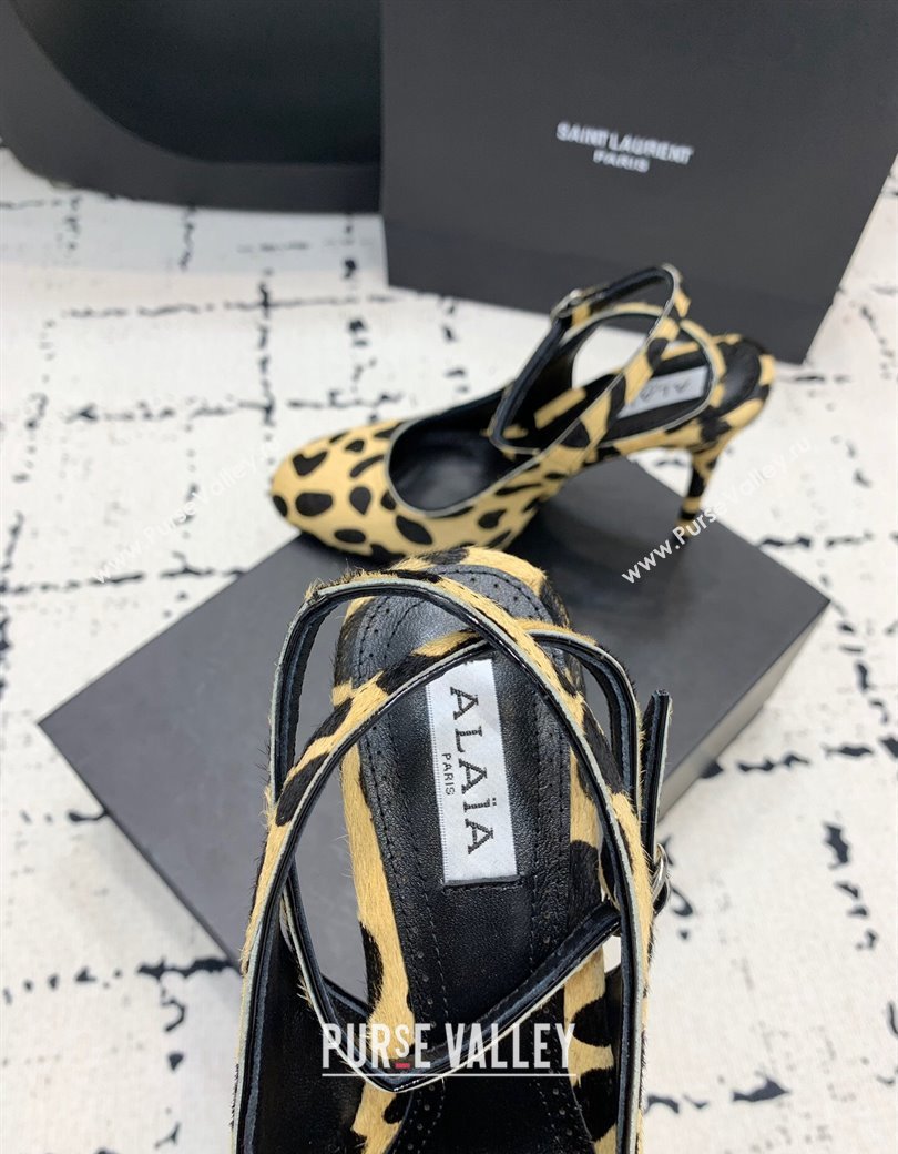 Alaia Decollete Slingback Pumps 10.5cm in Leopard Print Haircalf Yellow 2024 (KER-241223043)